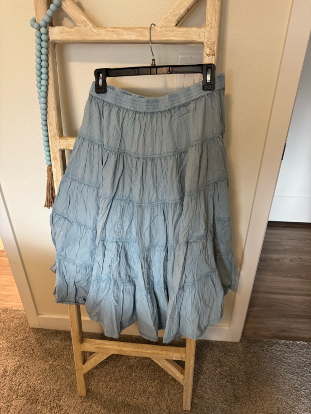 Free People Light Blue Tiered Midi Skirt NWT